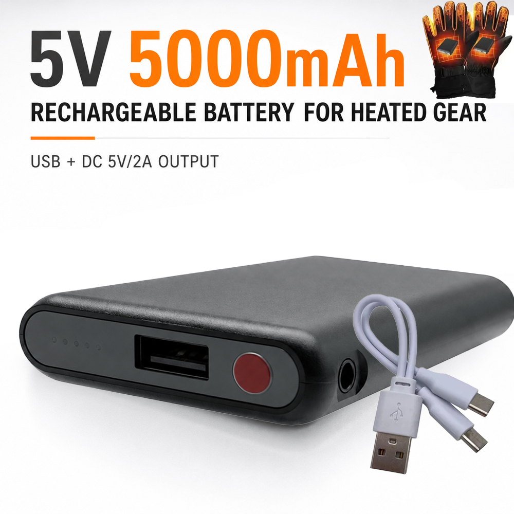 Heated Vest Battery - Gants chauffants 5V 5000mAh, batterie externe,