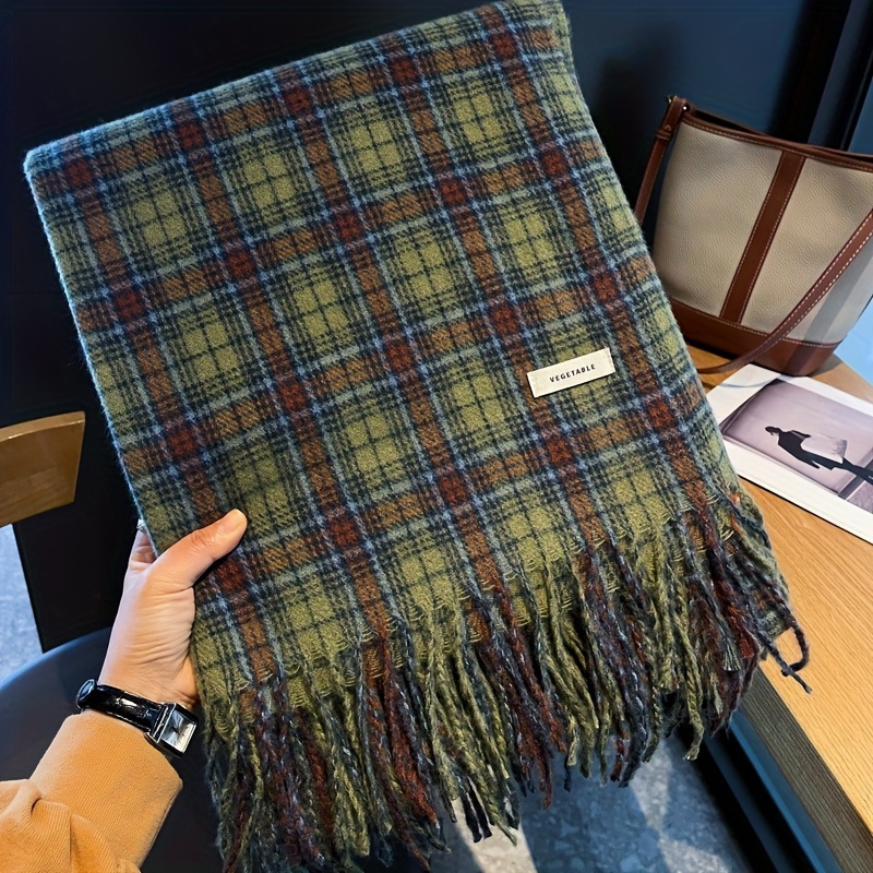 Cashmere Pashmina Wrap - Vintage vert Plaid gland écharpe femmes