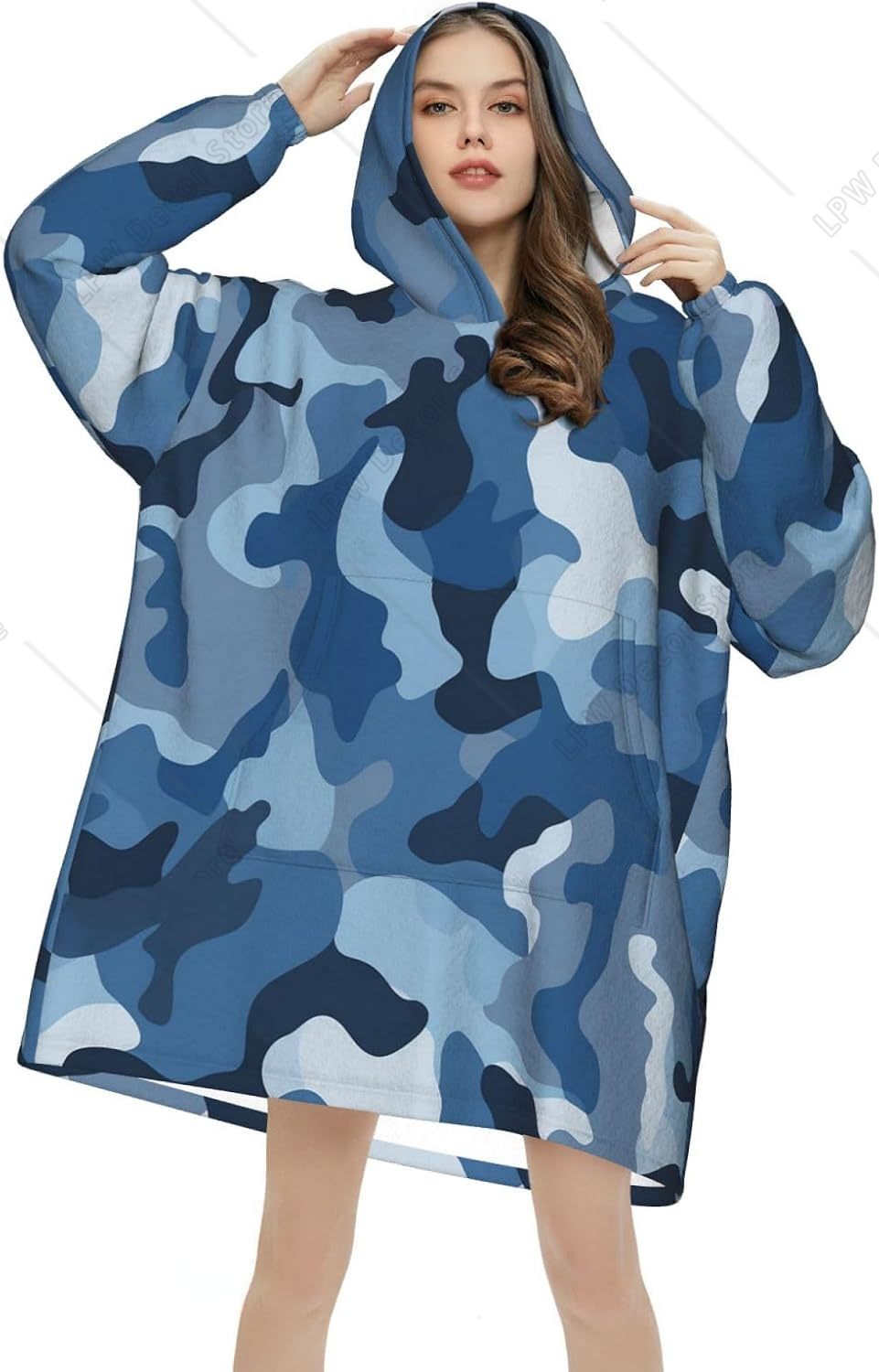 Sherpa Hoodie Fleece - Couverture à capuche classique bleu camouflage,