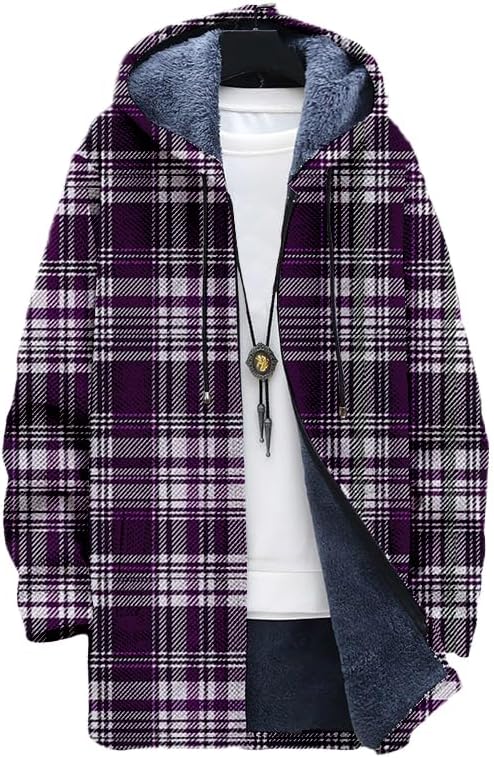 Sherpa Hoodie Fleece - Cardigan à carreaux pour hommes, surdimensionné,