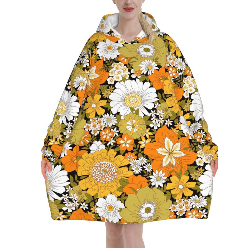 Hippie fleur florale rétro cou - Sherpa Hoodie Fleece avis et prix
