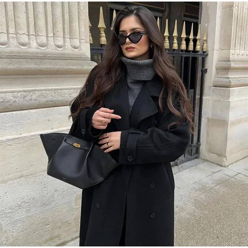 Manteau long élégant gris en f - Wool Coat Peacoat avis et prix